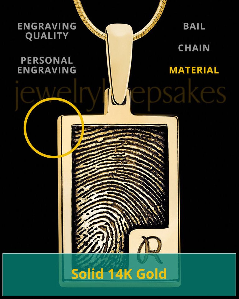 Solid 14k Gold Initial Rectangle Thumbprint Pendant