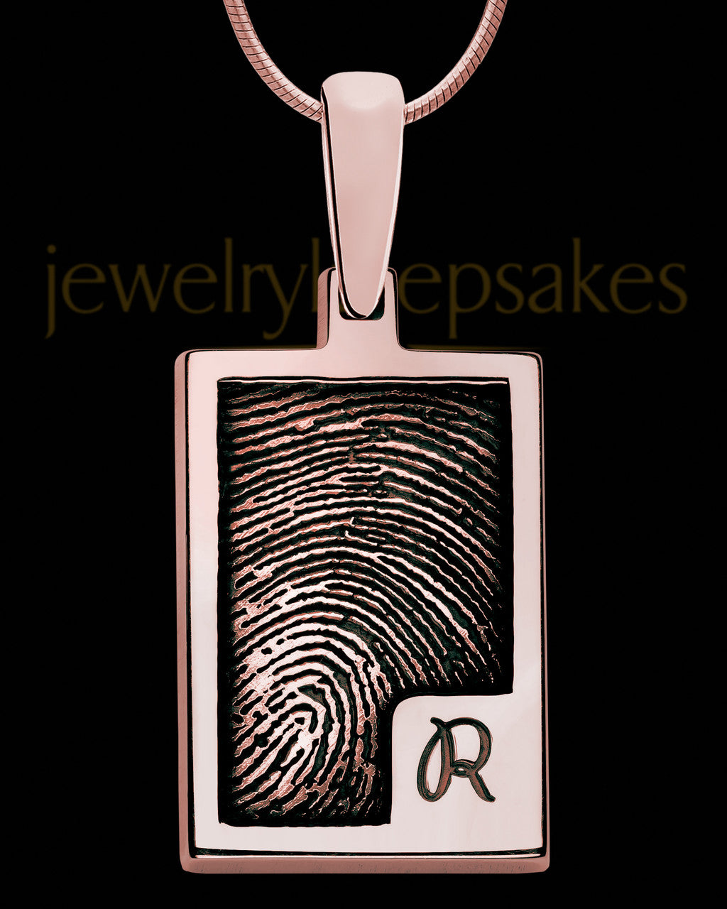 Initial Rectangle Rose Gold Plated Sterling Thumbprint Pendant