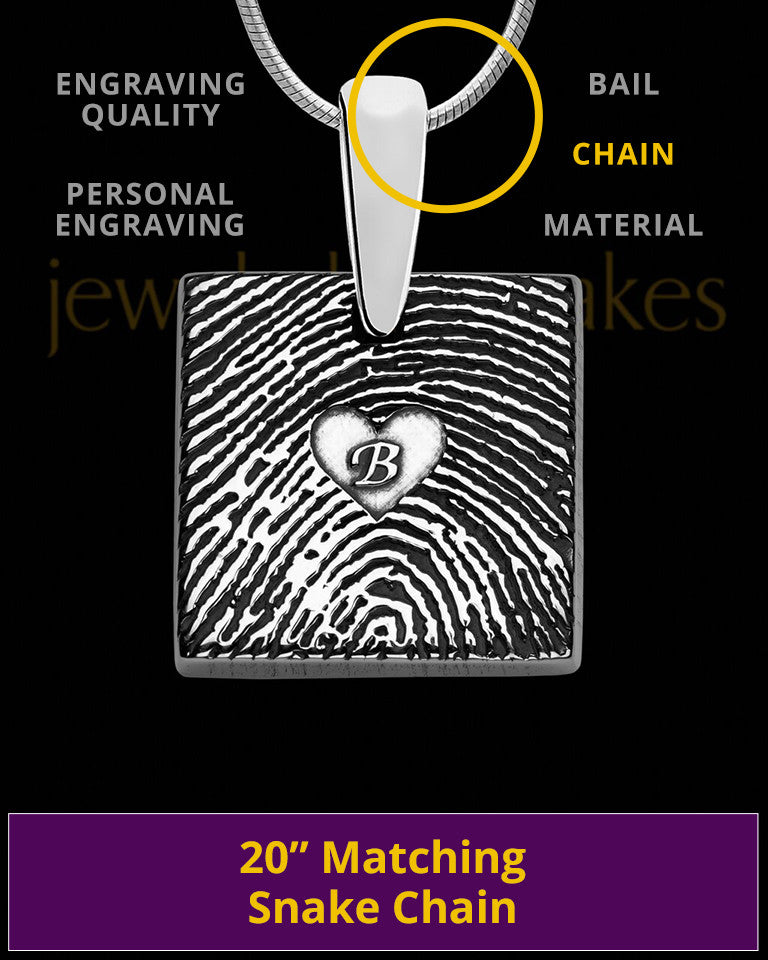 Solid 14k White Gold Tender Heart Square Thumbprint Pendant