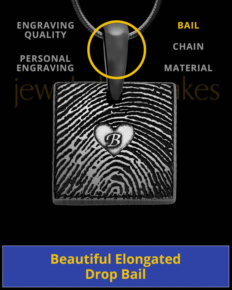 Black Plated Sterling Tender Heart Square Thumbprint Pendant