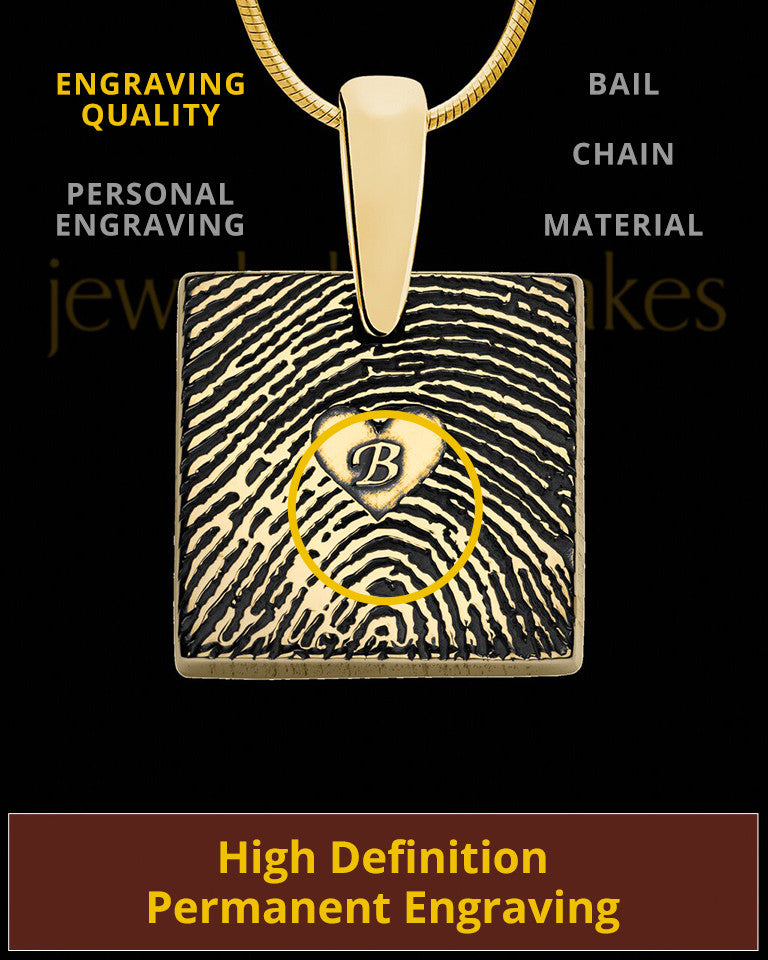 Solid 14k Gold Tender Heart Square Thumbprint Pendant