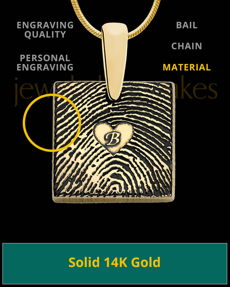 Solid 14k Gold Tender Heart Square Thumbprint Pendant