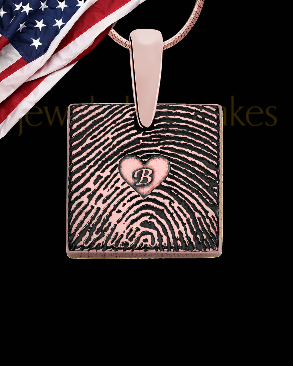 Rose Gold Plated Sterling Tender Heart Square Thumbprint Pendant
