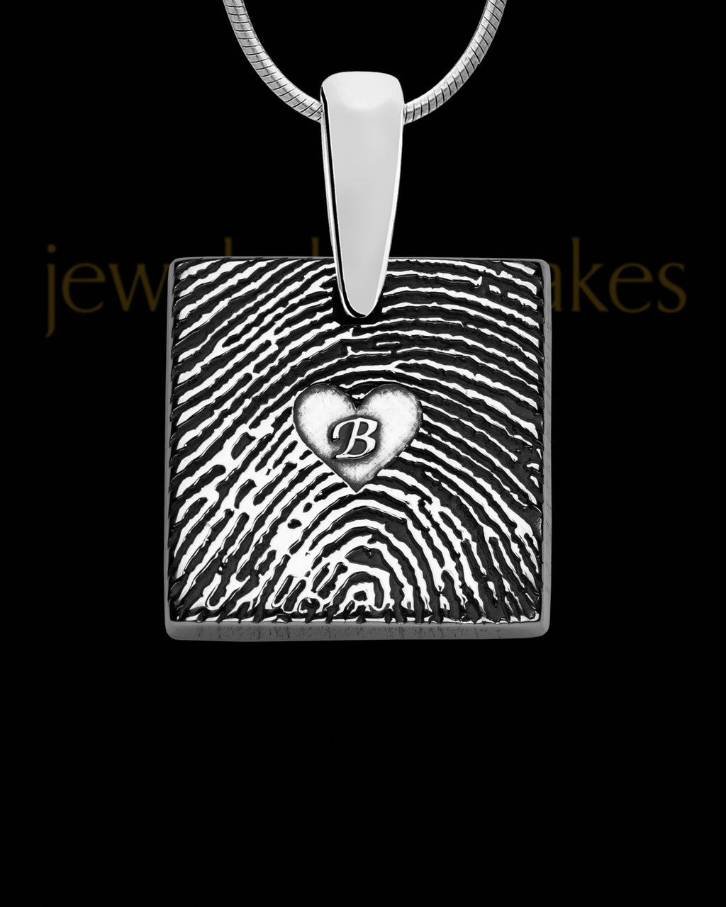Solid 14k White Gold Tender Heart Square Thumbprint Pendant