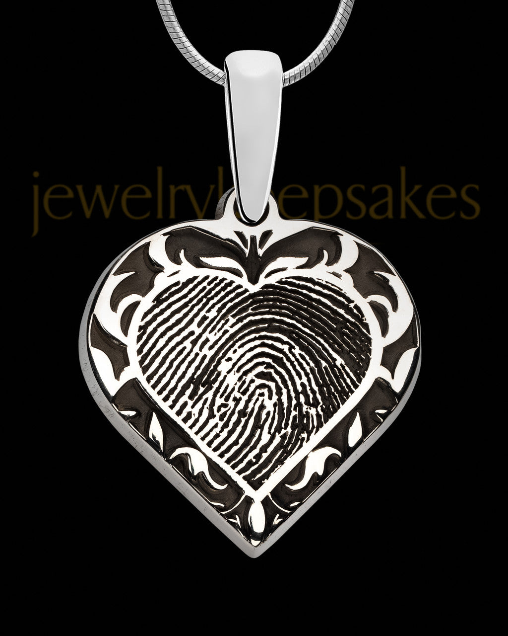 Sterling Silver Fancy Filigree Heart Thumbprint Pendant