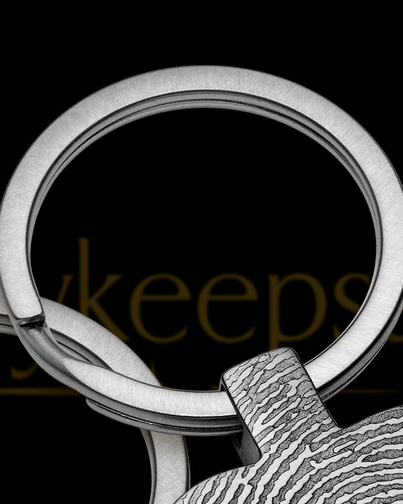 Brushed Stainless Steel Tender Heart Thumbprint Keychain