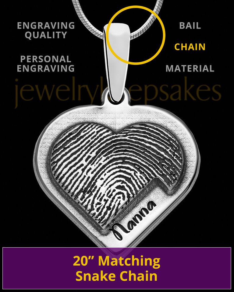 Solid 14K White Gold Raised Heart Thumbprint Pendant