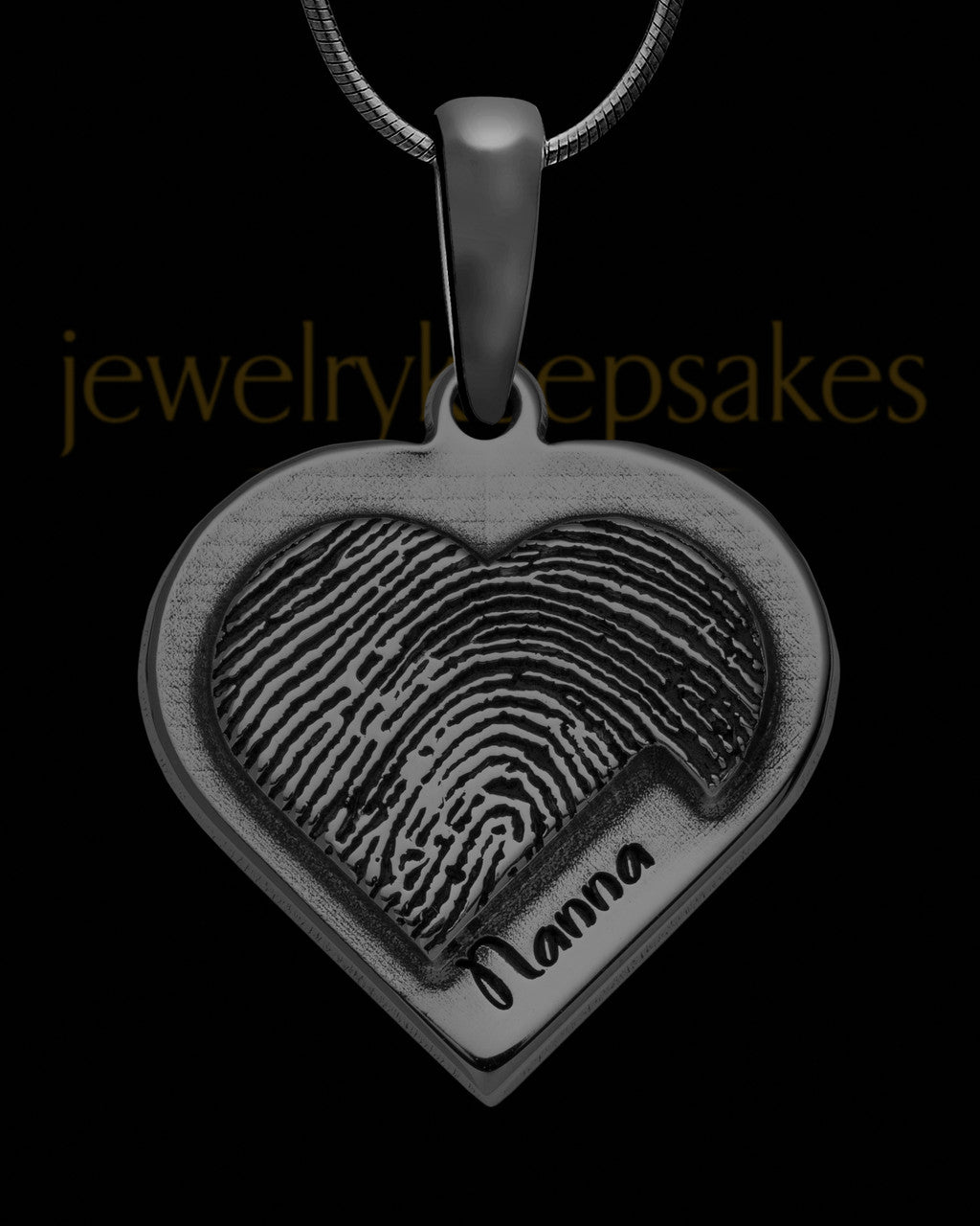 Black Sterling Silver Raised Heart Thumbprint Pendant