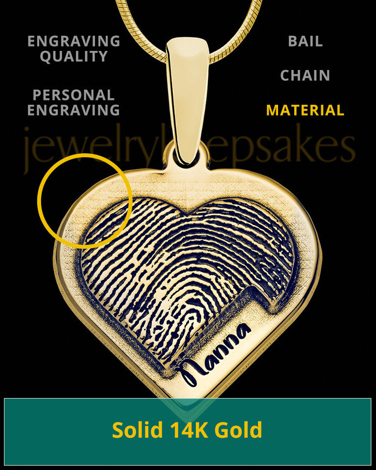 Solid 14K Gold Raised Heart Thumbprint Pendant