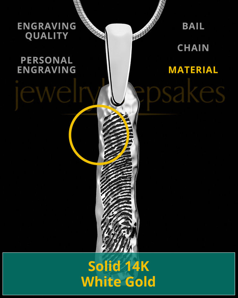 Solid 14K White Gold Textured Thumbprint Bar Pendant