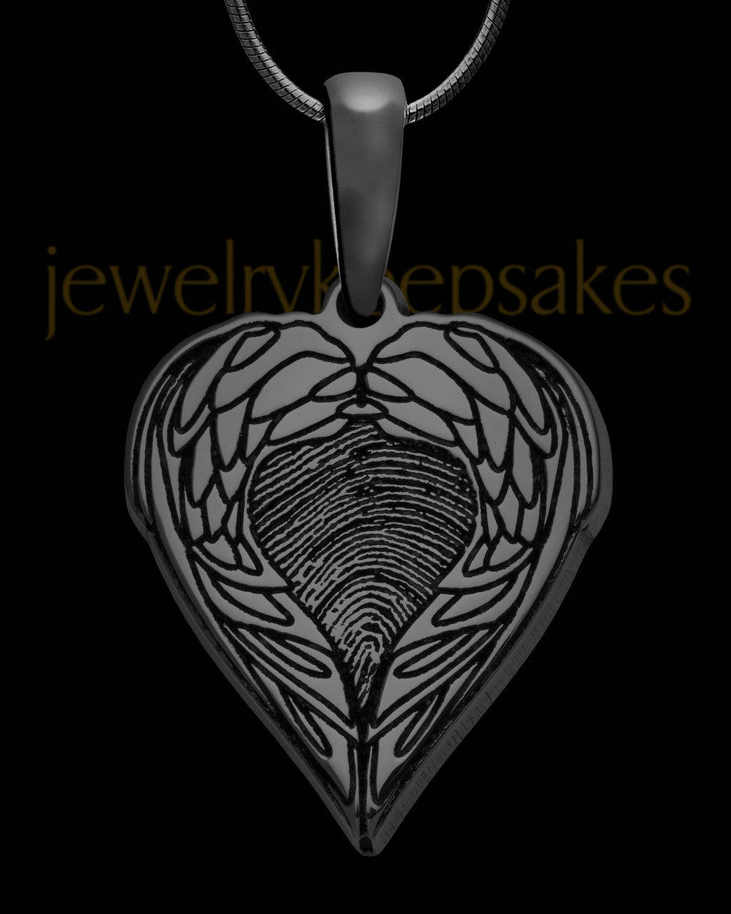 Black Sterling Silver Wings Thumbprint Pendant