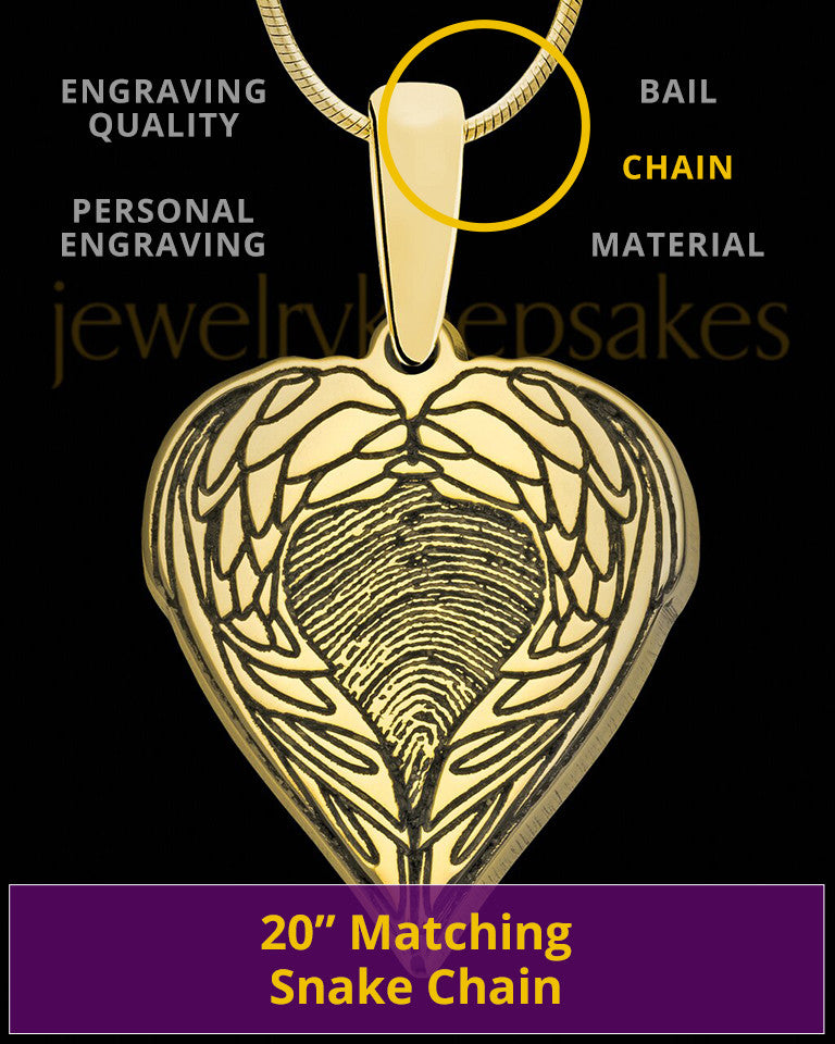 Solid 14K Gold Wings Thumbprint Pendant