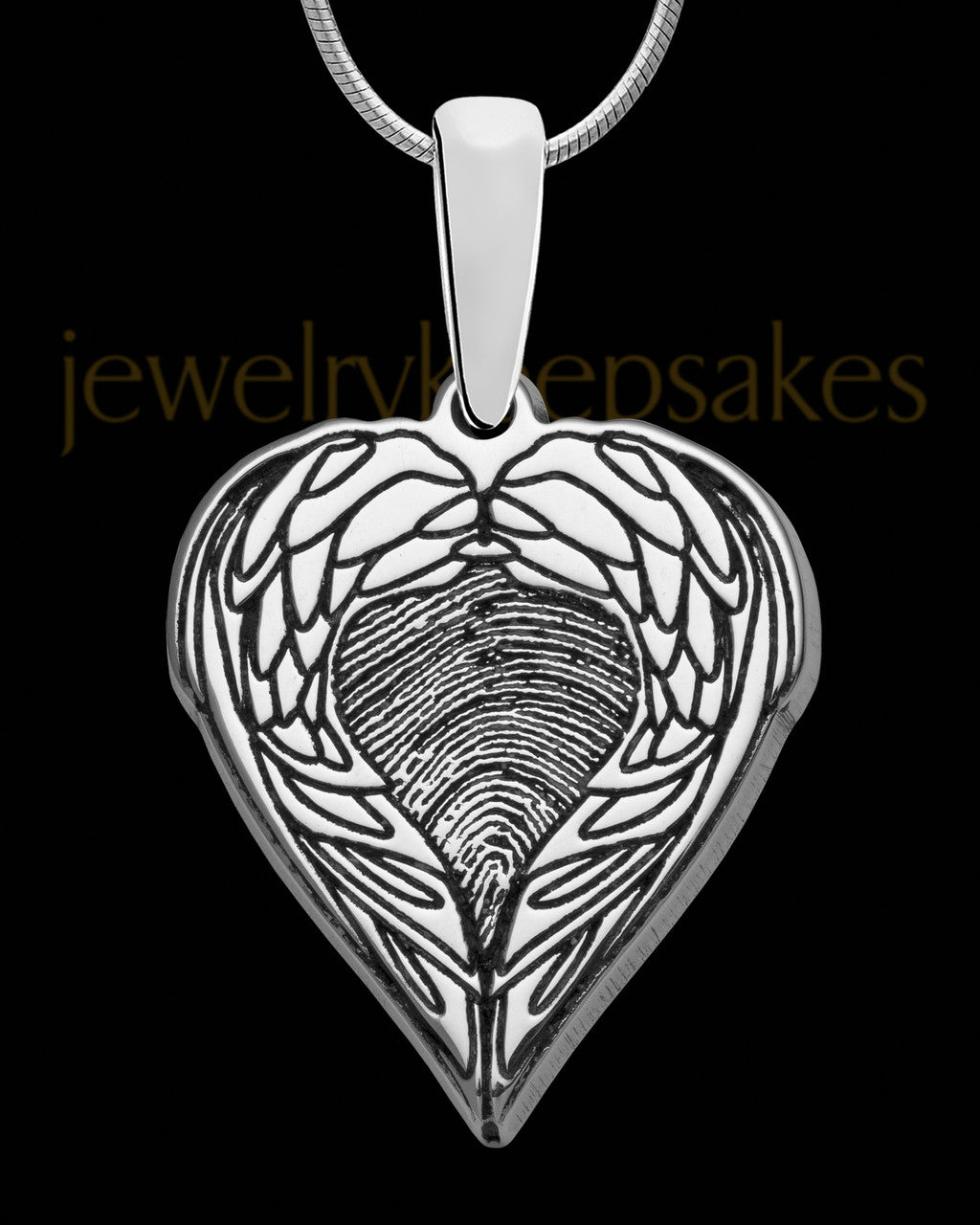 Solid 14K White Gold Wings Thumbprint Pendant