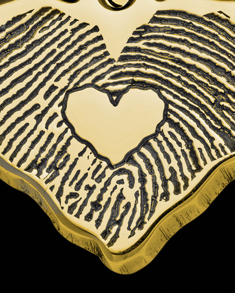 Gold Sterling Cut Petite Heart Thumbprint Pendant with Signature on Back