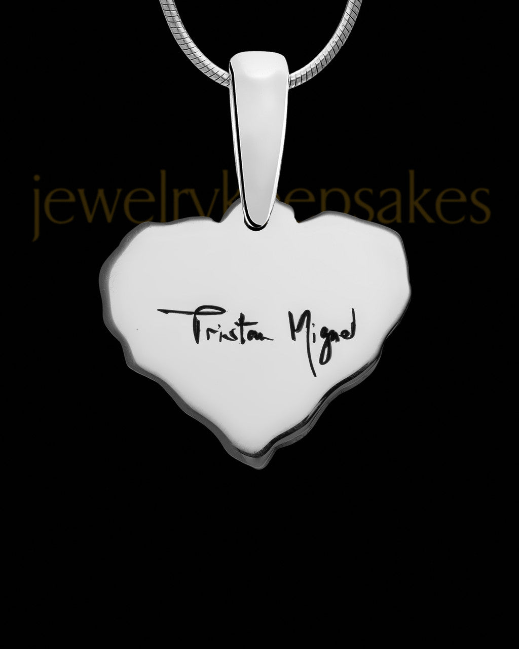 Solid 14K White Gold Cut Petite Heart Thumbprint Pendant with Signature on Back