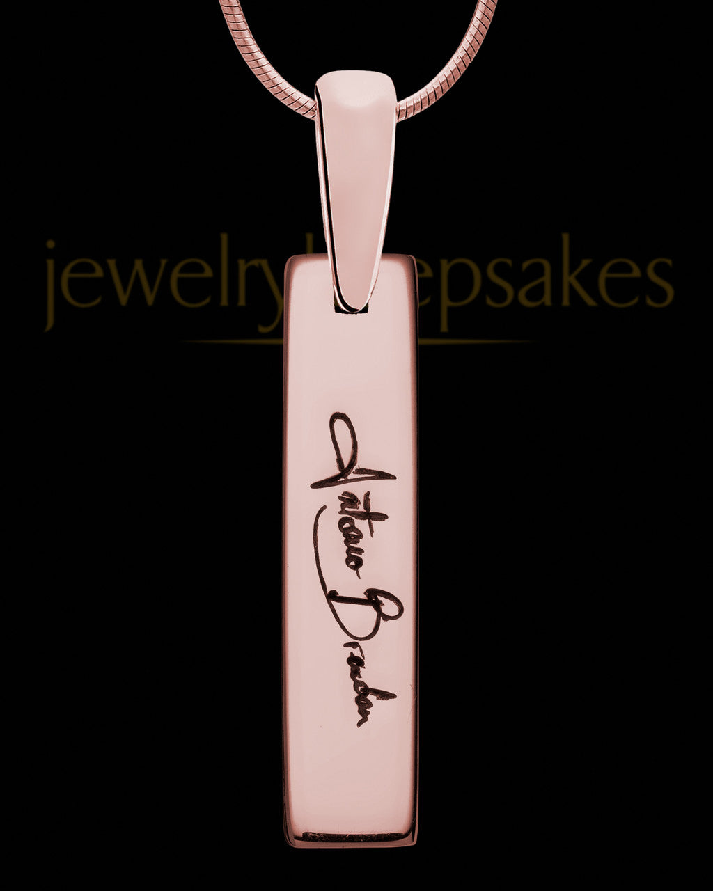 Rose Gold Sterling Silver Small Bar Thumbprint Pendant with Signature on Back