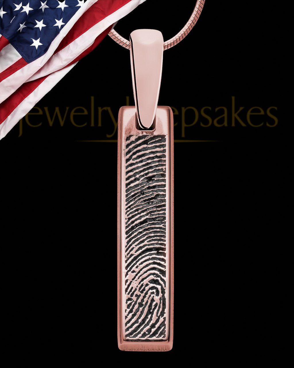 Rose Gold Sterling Silver Small Bar Thumbprint Pendant with Signature on Back