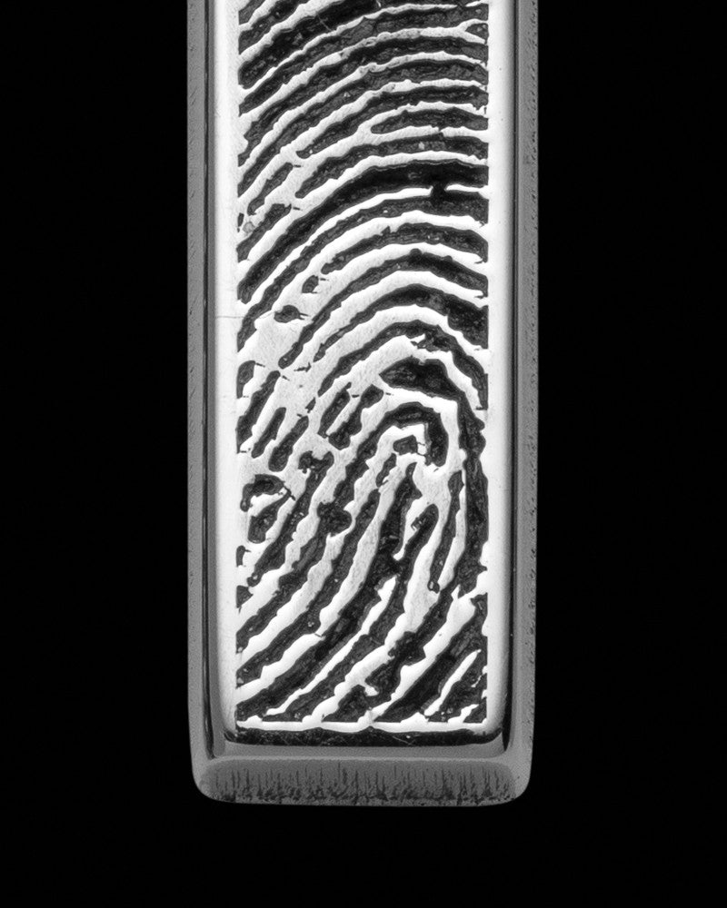 Solid 14K White Gold Small Bar Thumbprint Pendant with Signature on Back