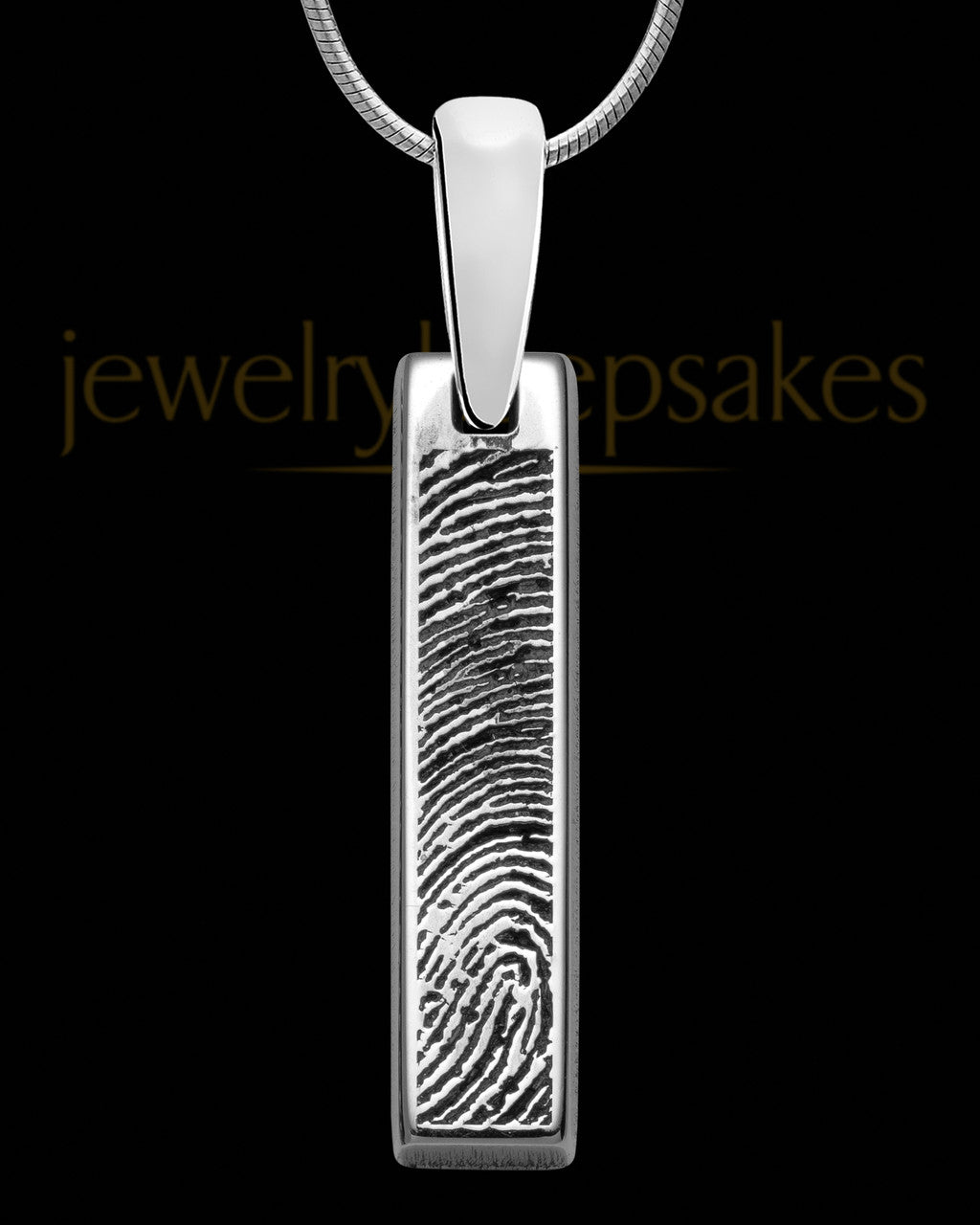 Solid 14K White Gold Small Bar Thumbprint Pendant with Signature on Back