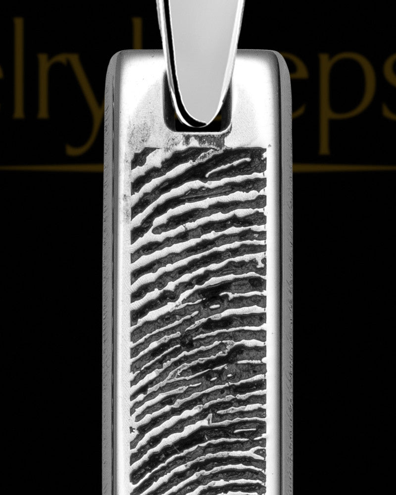 Solid 14K White Gold Small Bar Thumbprint Pendant with Signature on Back