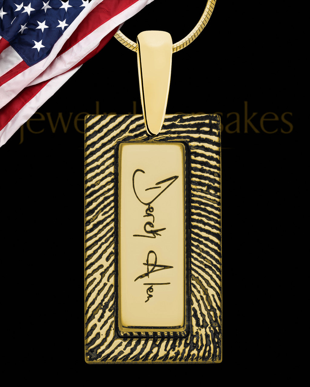 Solid 14K Gold Rectangle Signature Thumbprint Pendant