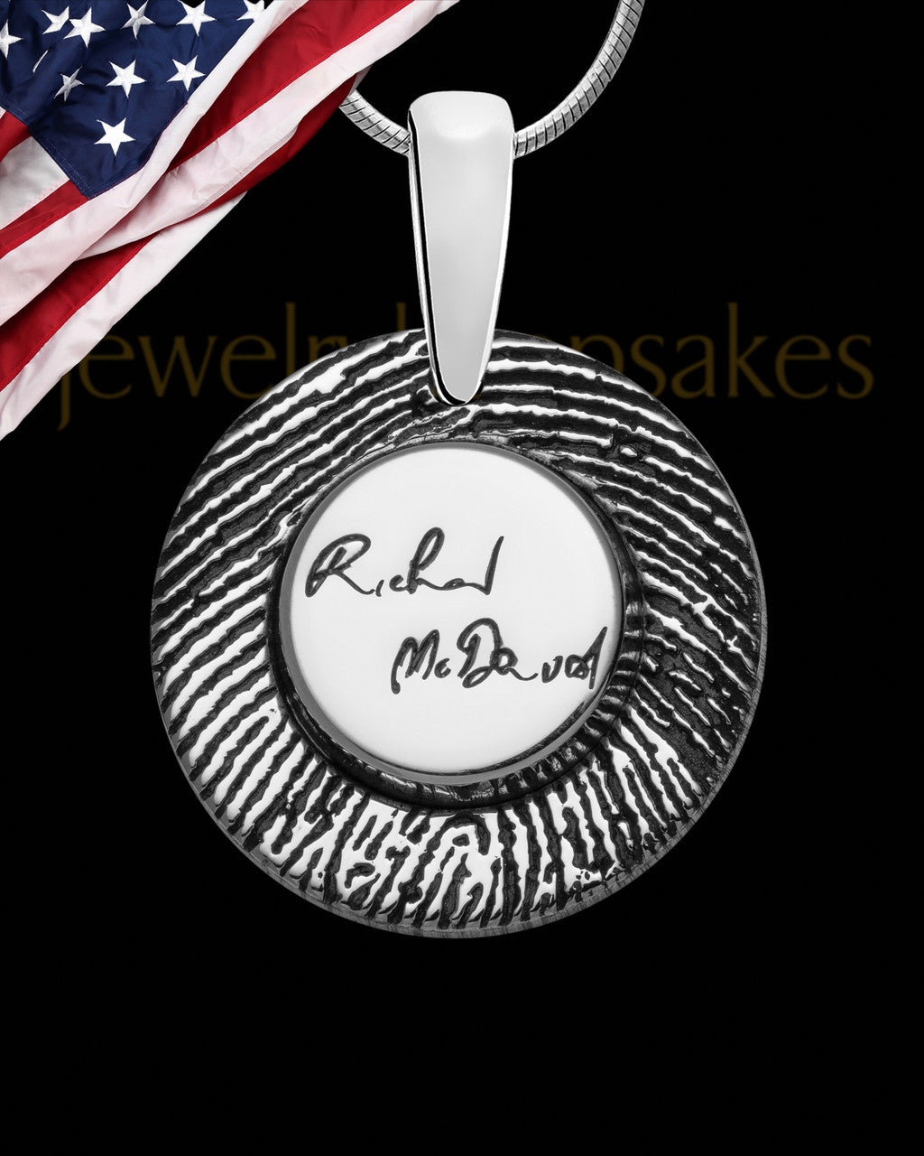 Solid 14K White Gold Signature Circle Thumbprint Pendant