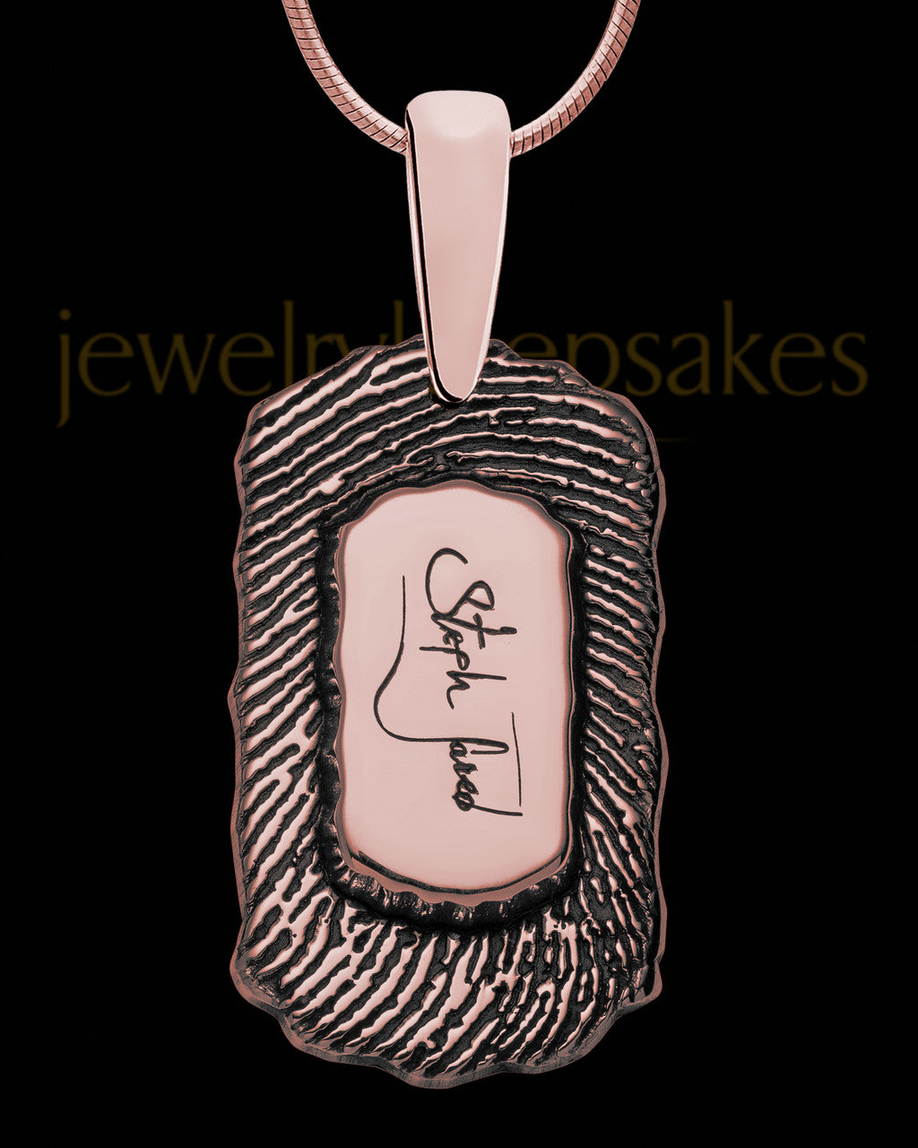 Rose Gold Sterling Silver Small Signature Dog Tag Thumbprint Pendant