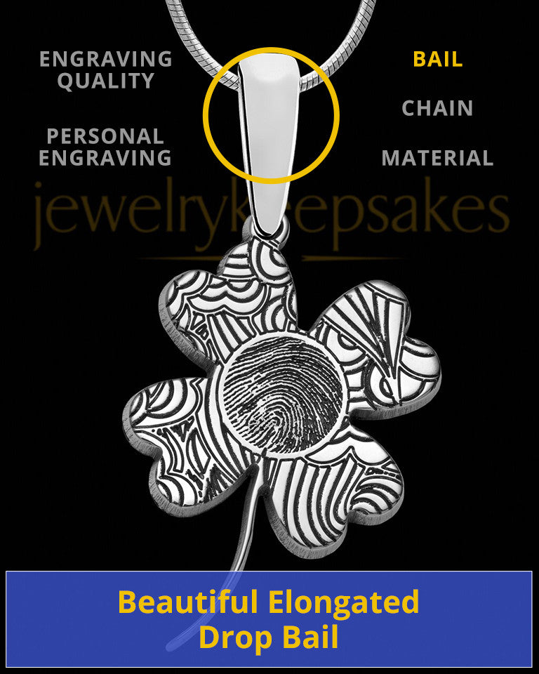 Solid 14K White Gold Four Leaf Clover Thumbprint Pendant