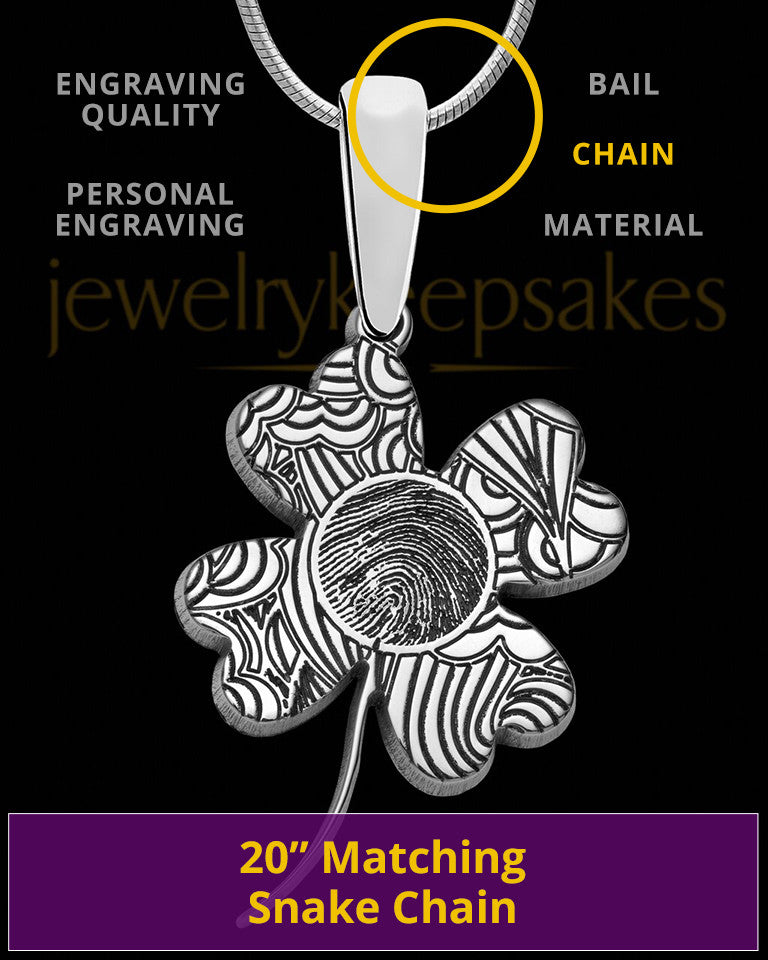 Solid 14K White Gold Four Leaf Clover Thumbprint Pendant