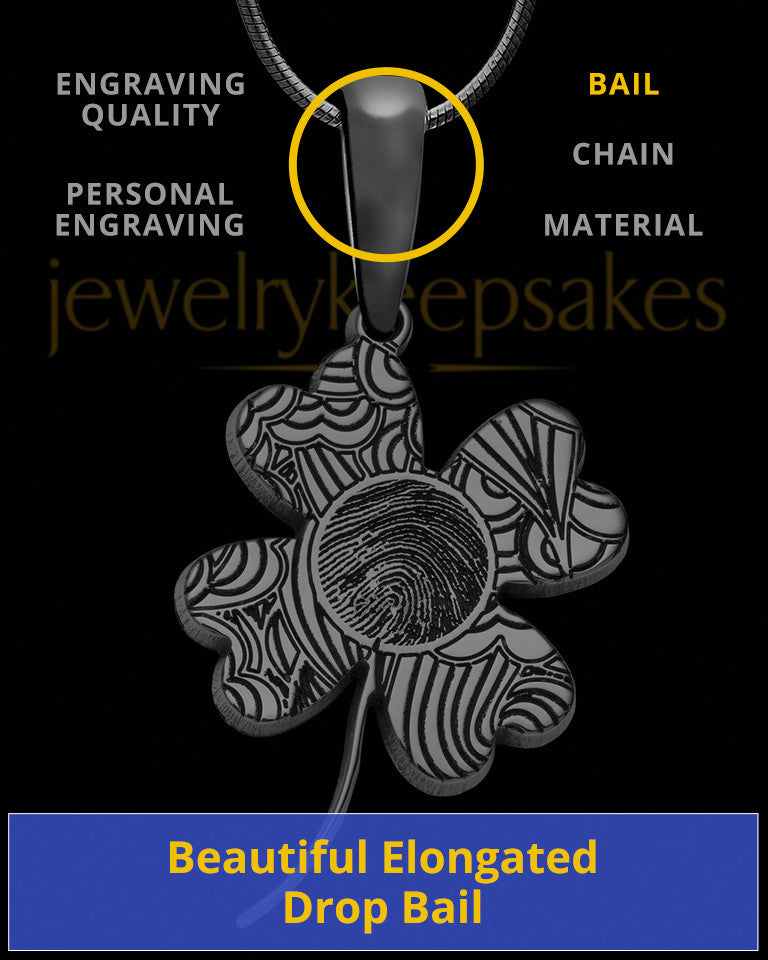 Black Sterling Silver Four Leaf Clover Thumbprint Pendant