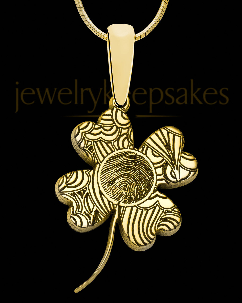 Gold Sterling Silver Four Leaf Clover Thumbprint Pendant