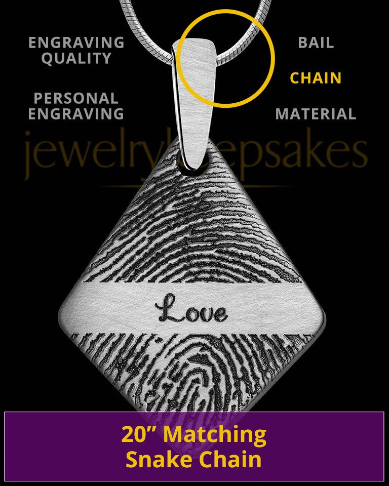 Brushed Stainless Elongated Diamond Thumbprint Pendant