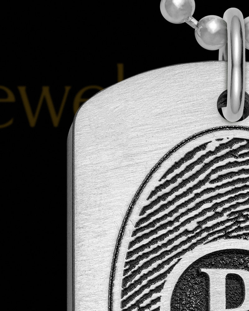 Brushed Stainless Steel Initial Thick Dog Tag Thumbprint Pendant