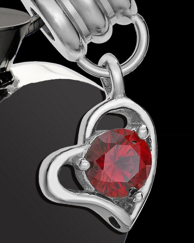 Black and Stainless Steel Enamored Heart With Birthstone Cremation Keepsake