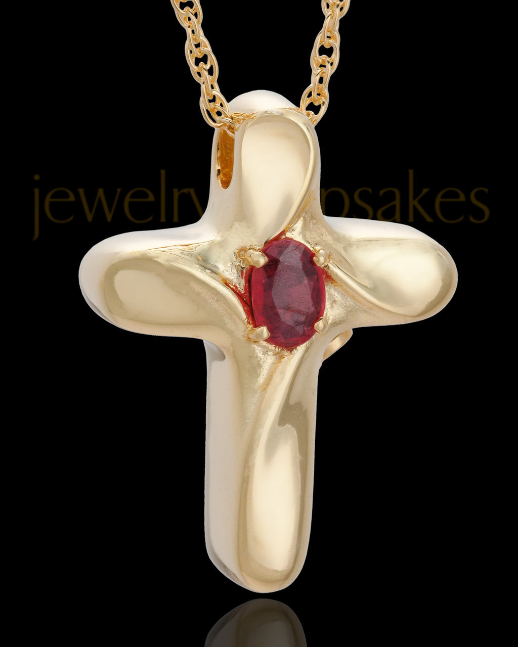 Wavy Cross with Garnet Keepsake Gold Plated