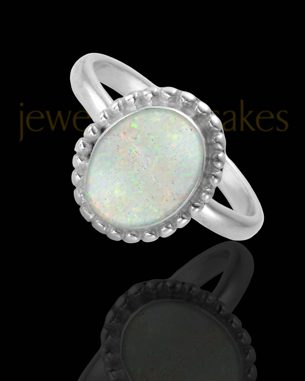 Ladies Carrollton Crushed Linen Opal Silver Ash Ring