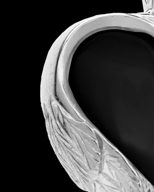 14K White Gold Onyx Winged Heart Keepsake