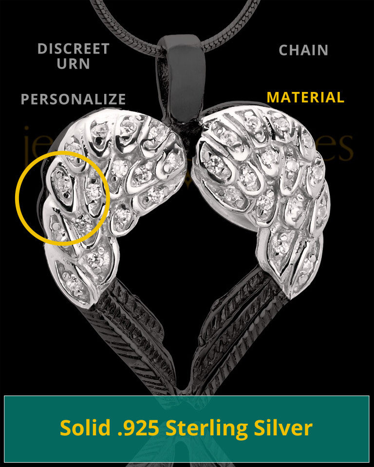 Two Tone Sterling Winged Memories Heart Cremation Urn Pendant