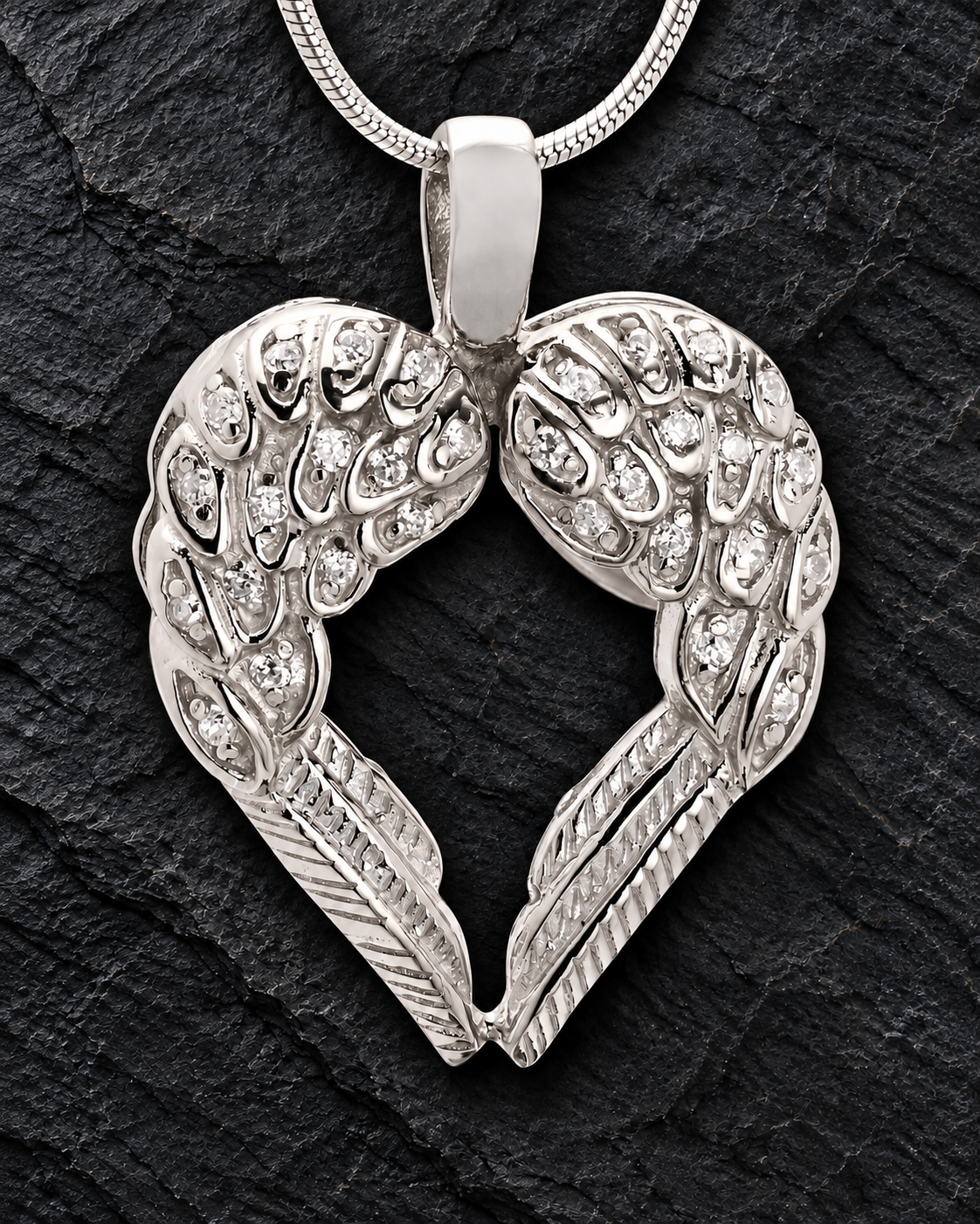 Angel Wing Cremation Ash Pendant Heart In Sterling Silver