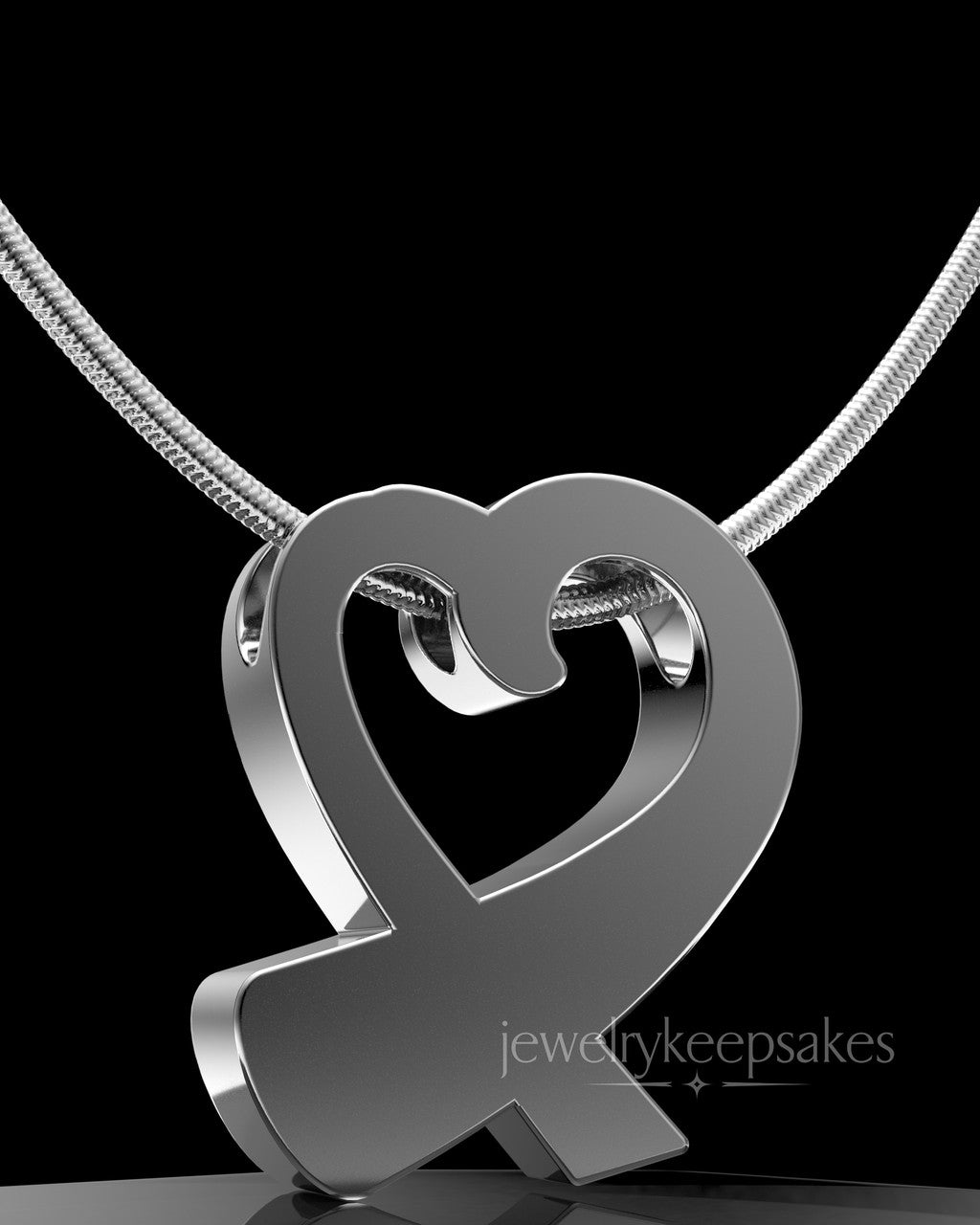 Solid 14K White Gold Ribboned Heart Permanently Sealed Waterproof Cremation Pendant