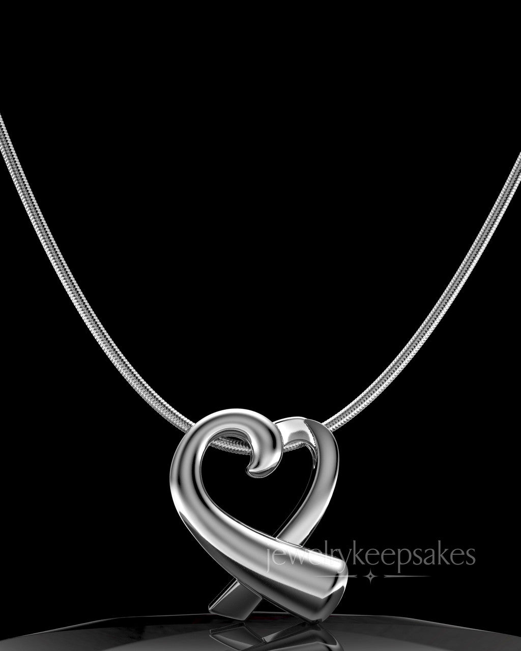 Solid 14K White Gold Ribboned Heart Permanently Sealed Waterproof Cremation Pendant