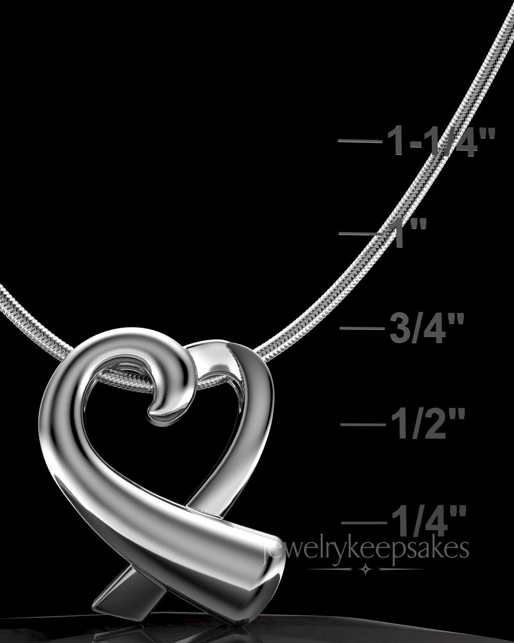 Solid 14K White Gold Ribboned Heart Permanently Sealed Waterproof Cremation Pendant