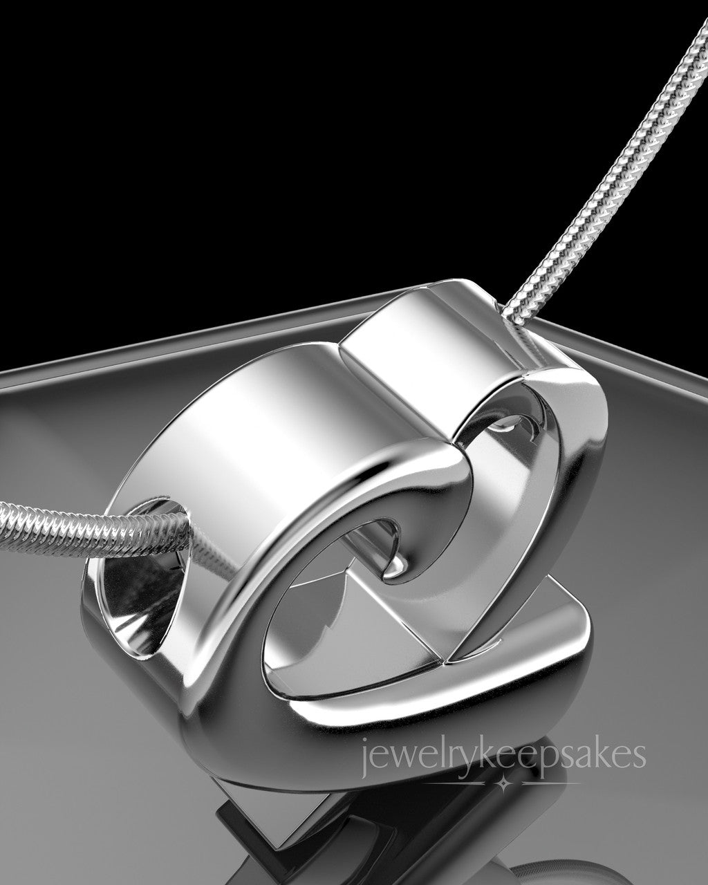 Solid 14K White Gold Ribboned Heart Permanently Sealed Waterproof Cremation Pendant