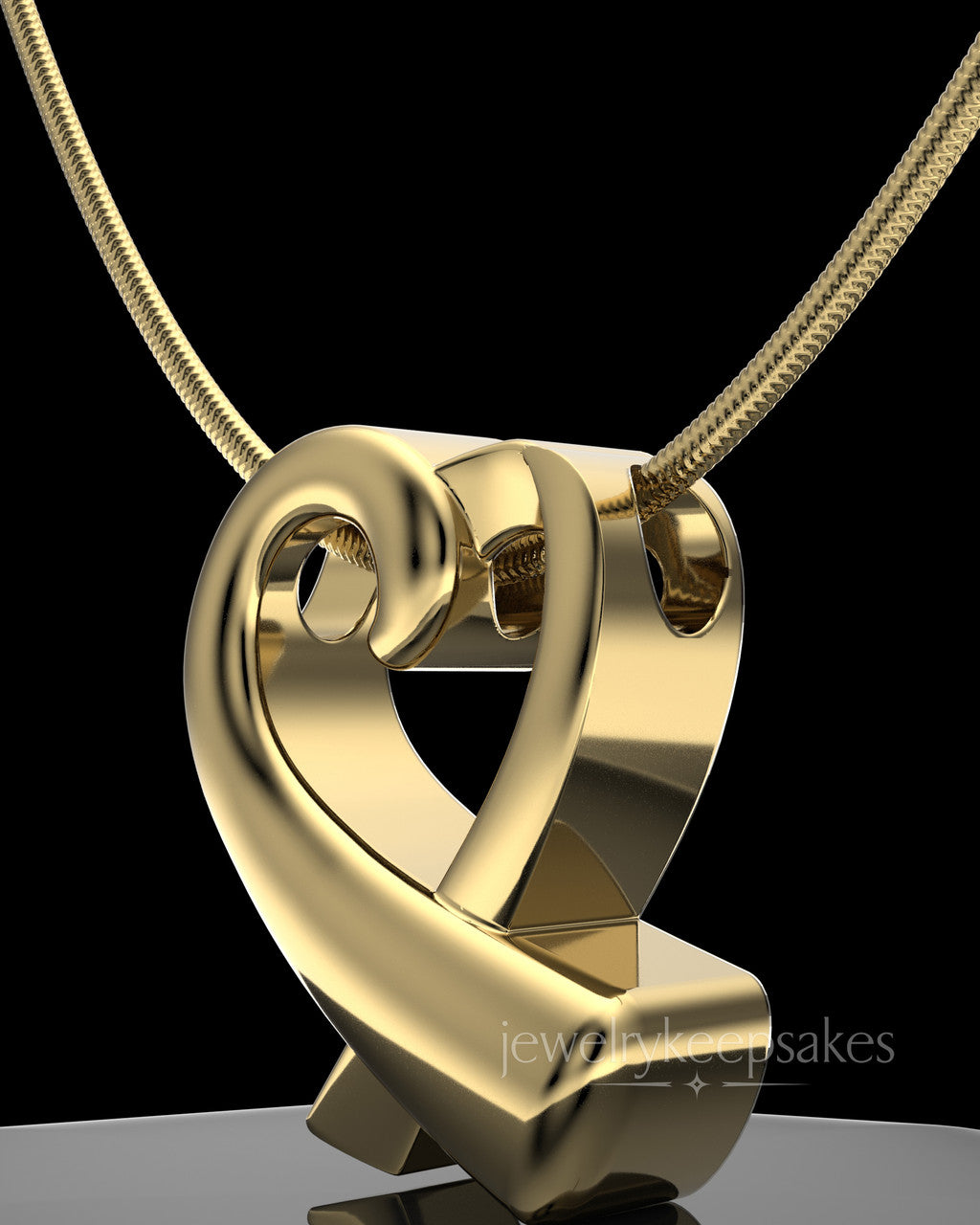 Gold Plated Ribboned Heart Permanently Sealed Waterproof Remembrance Pendant