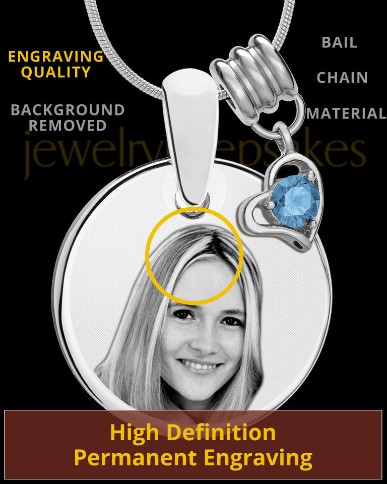 December Photo Engraved Round Pendant Stainless Steel