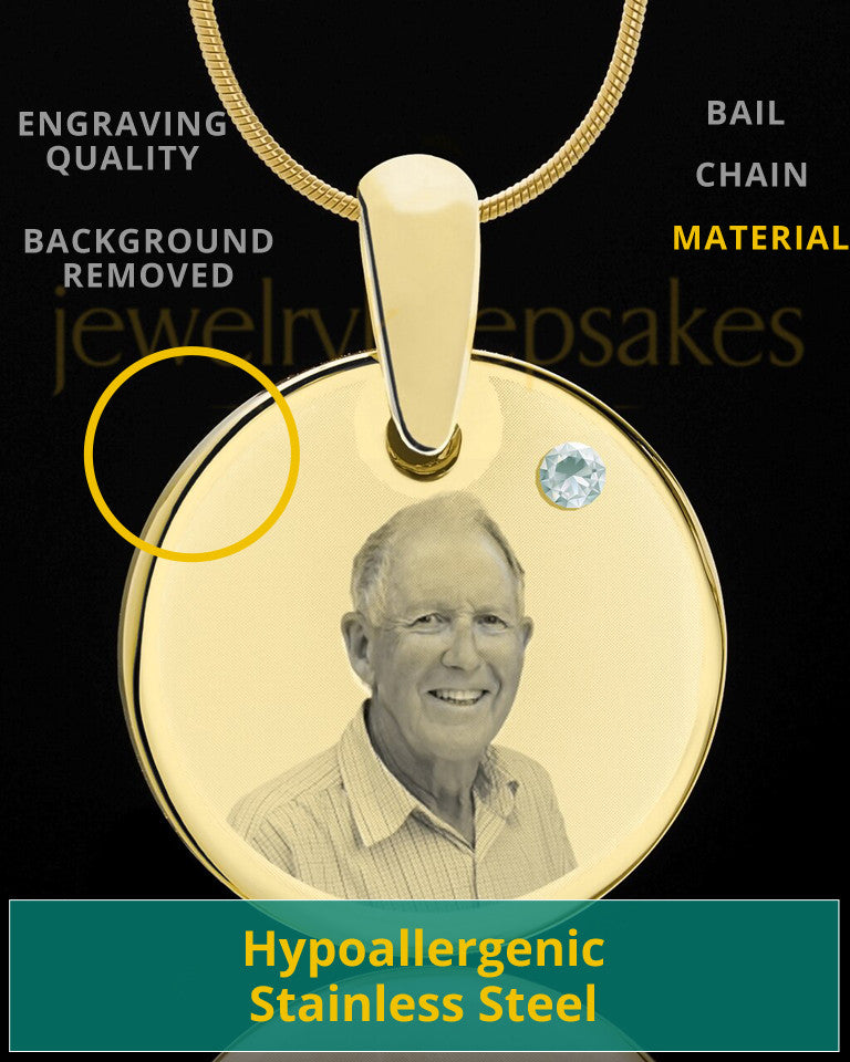 April Birthstone Gold Photo Round Pendant