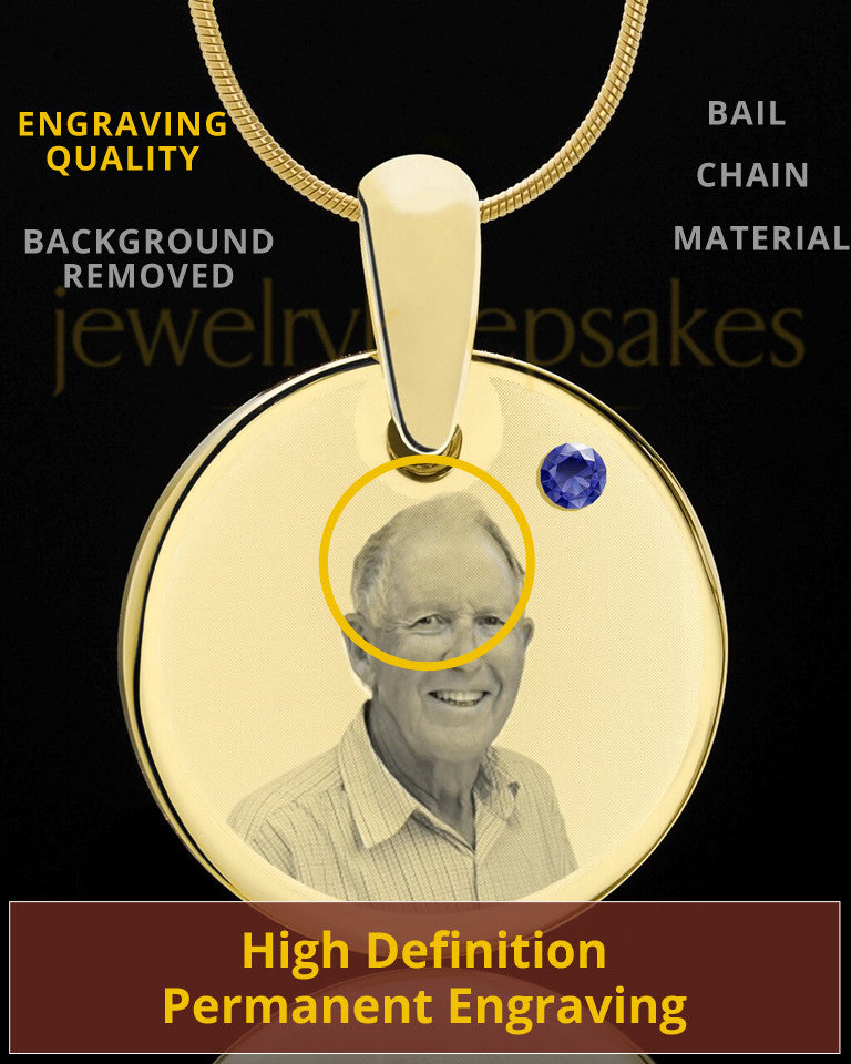 September Birthstone Gold Photo Round Pendant
