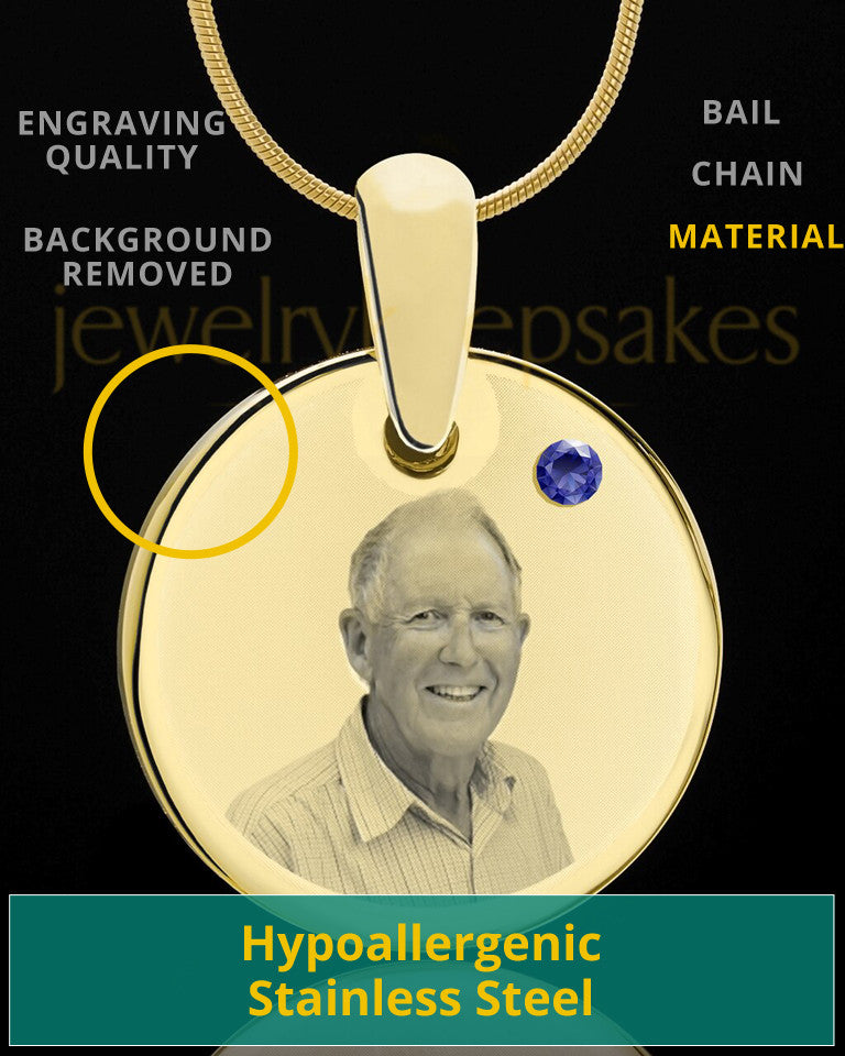 September Birthstone Gold Photo Round Pendant