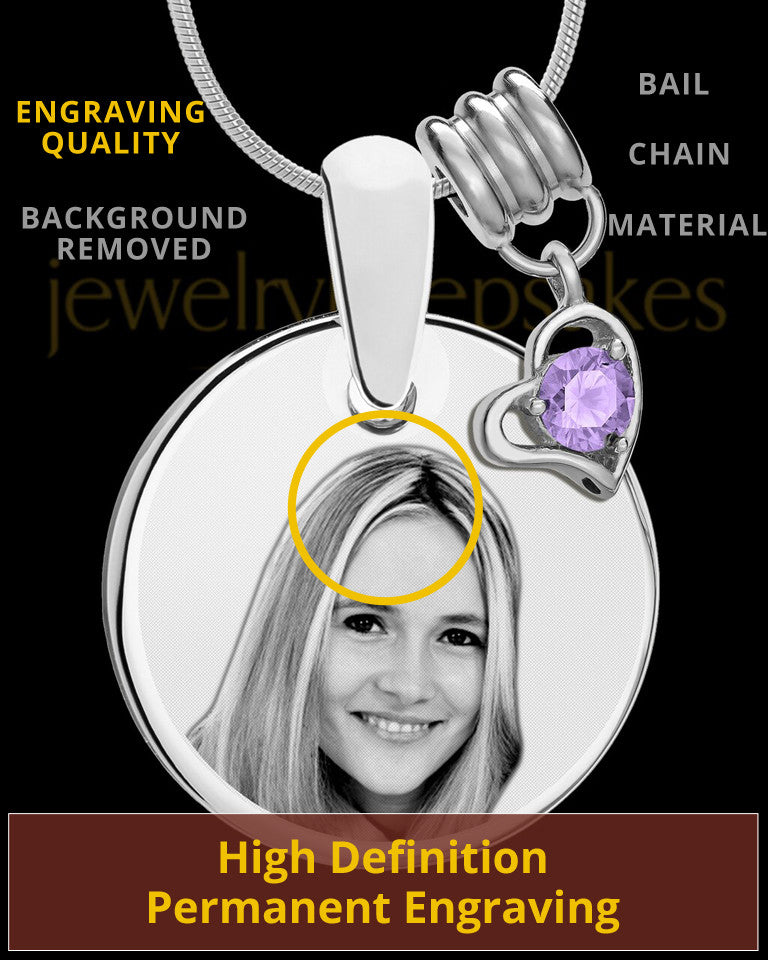 June Photo Engraved Round Pendant Stainless Steel