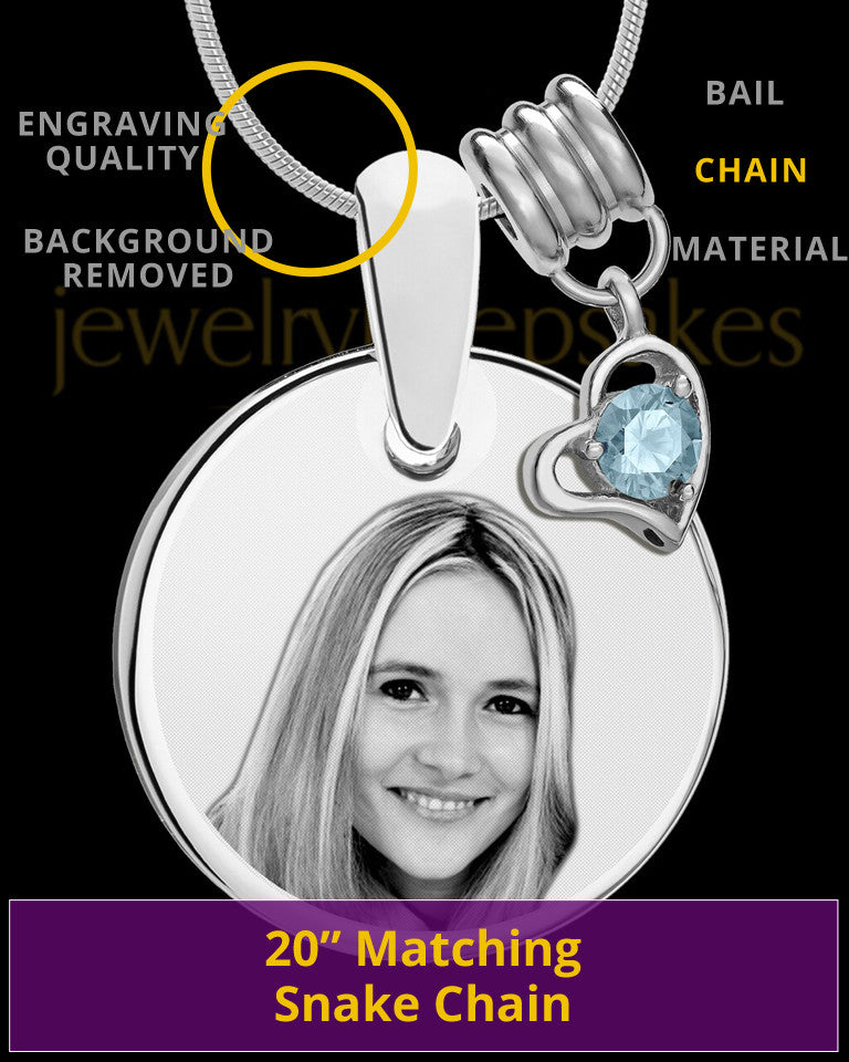 March Photo Engraved Round Pendant Stainless Steel